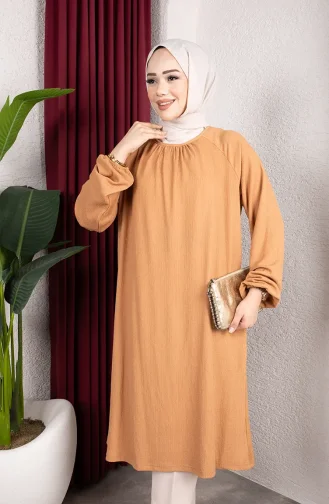 تونيك طويل بأكمام راجلان من قماش الكريب 0902-04 لون المنك 0902-04