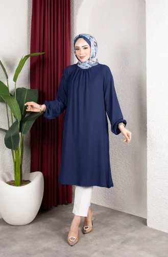 تونيك طويل بأكمام راجلان من قماش الكريب 0902-05، لون كحلي 0902-05