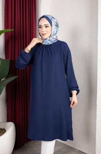تونيك طويل بأكمام راجلان من قماش الكريب 0902-05، لون كحلي 0902-05