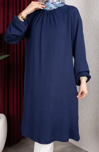 تونيك طويل بأكمام راجلان من قماش الكريب 0902-05، لون كحلي 0902-05