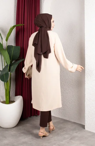 Crepe Fabric Raglan Sleeve Long Tunic 0902-06 Beige 0902-06