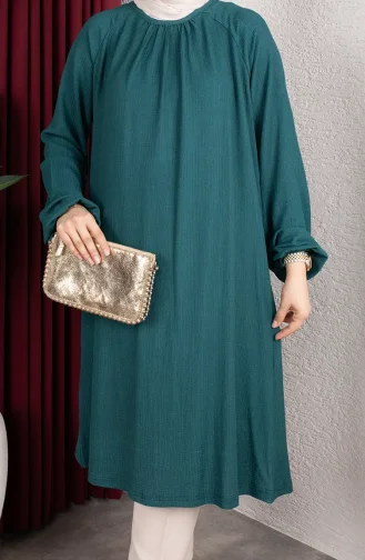 تونيك طويل بأكمام راجلان من قماش الكريب 0902-08 بترولي 0902-08