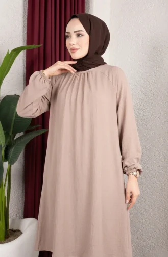 تونيك طويل بأكمام راجلان من قماش الكريب 0902-06 بيج 0902-06