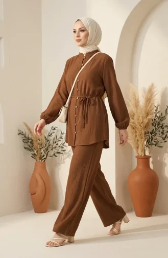 Ensemble Hijab Deux Pièces à Boutons Couleur Beige Référence 2301-03 2301-03