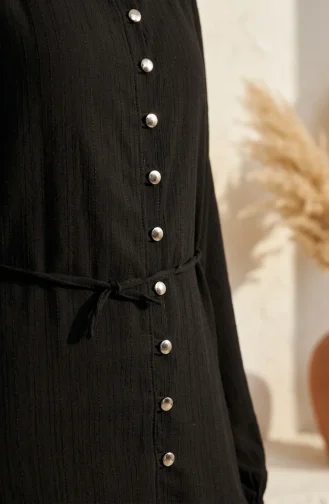 Button Detail Hijab Two-Piece Set 2301-06 Black 2301-06