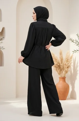 Button Detail Hijab Two-Piece Set 2301-06 Black 2301-06