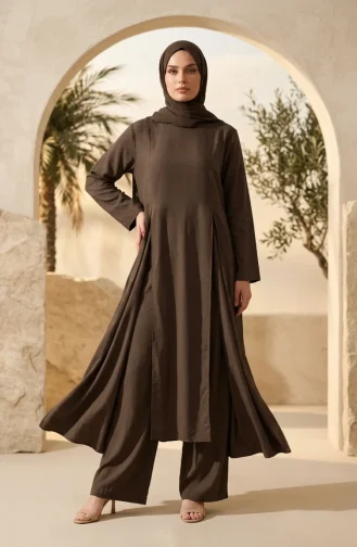 Modern Hijab Outfit Cotton Two-Piece Set 2298-02 Brown 2298-02