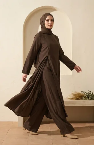 Modern Hijab Outfit Cotton Two-Piece Set 2298-02 Brown 2298-02
