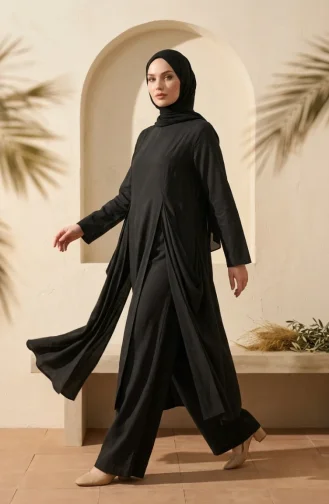 Modern Hijab Outfit Cotton Two-Piece Set 2298-03 Black 2298-03