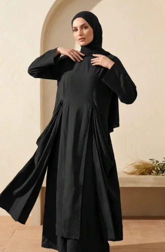 Modern Hijab Outfit Cotton Two-Piece Set 2298-03 Black 2298-03