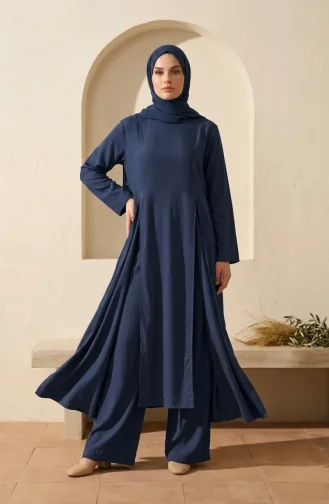 Modern Hijab Outfit Cotton Two-Piece Set 2298-04 Navy Blue 2298-04