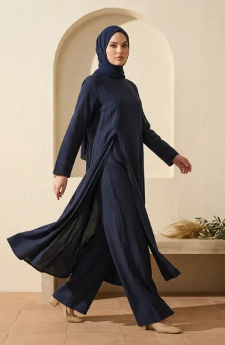 Modern Hijab Outfit Cotton Two-Piece Set 2298-04 Navy Blue 2298-04