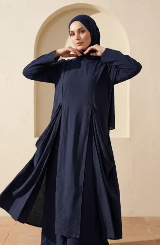 Modern Hijab Outfit Cotton Two-Piece Set 2298-04 Navy Blue 2298-04