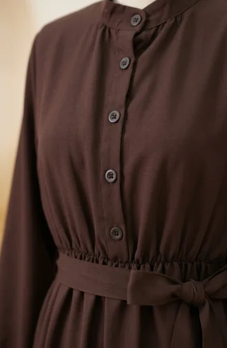 Robe Hijab Boutonnée En Crêpe De Viscose Marron à Taille élastique 0353-01 0353-01