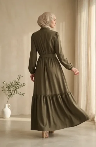 Robe Hijab En Crêpe De Viscose Kaki Boutonnée Et à Taille élastique 0353-02 0353-02