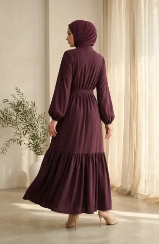 Robe Hijab Boutonnée En Crêpe De Viscose Taille élastiquée Couleur Prune 0353-04 0353-04