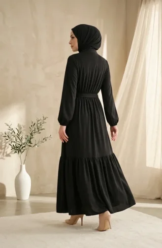 Robe Hijab En Crêpe De Viscose Boutonnée Et à Taille élastique Noire 0353-05 0353-05