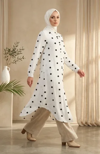 Tuniek Met Overhemdkraag En Pompondetails 0352-01 Wit 0352-01