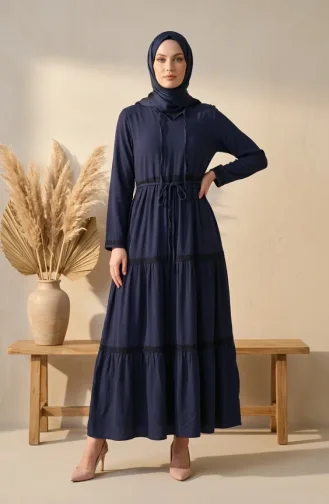 Robe En Tissu Şile 6980-01 Bleu Marine 6980-01