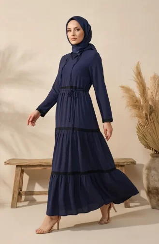 Robe En Tissu Şile 6980-01 Bleu Marine 6980-01