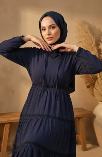 Robe En Tissu Şile 6980-01 Bleu Marine 6980-01
