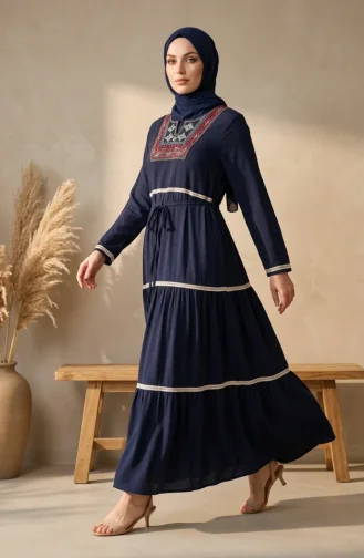 Şile Bezi Dantelli Elbise 6990-01 Lacivert