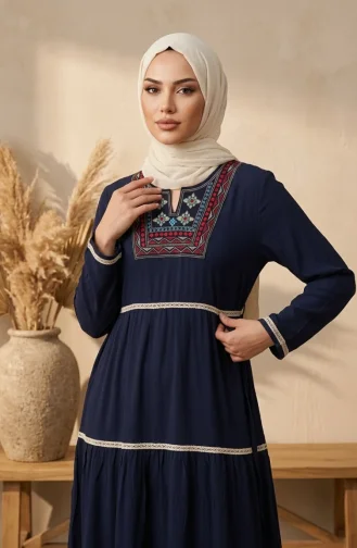 Şile Bezi Dantelli Elbise 6990-01 Lacivert