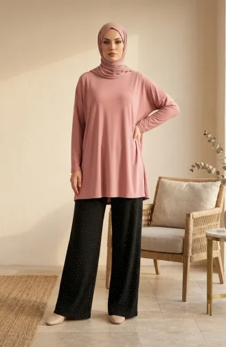 Oysho Kumaş Beli Lastikli Bol Paça Pantolon 5674-02 Siyah