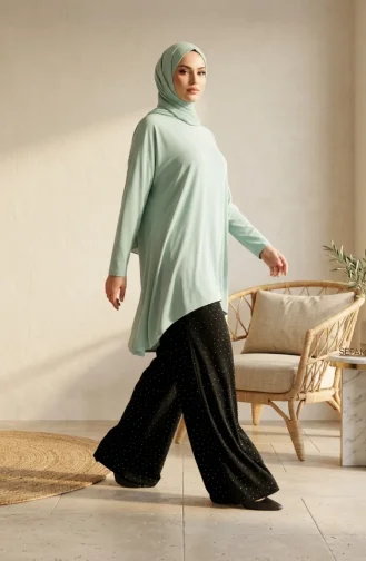 Oysho Kumaş Beli Lastikli Bol Paça Pantolon 5674-02 Siyah
