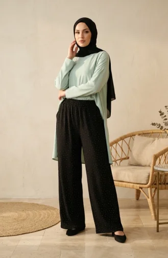 Oysho Kumaş Beli Lastikli Bol Paça Pantolon 5674-02 Siyah