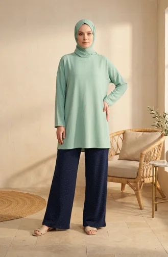 Oysho Kumaş Beli Lastikli Bol Paça Pantolon 5674-04 Lacivert