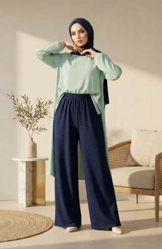 Oysho Kumaş Beli Lastikli Bol Paça Pantolon 5674-04 Lacivert