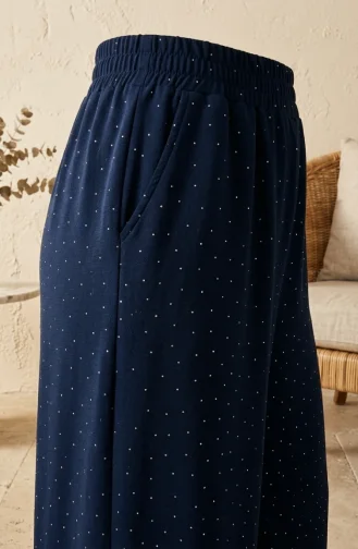 Oysho Kumaş Beli Lastikli Bol Paça Pantolon 5674-04 Lacivert