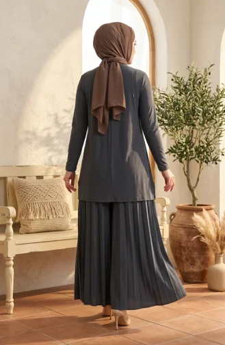 Sandy Fabric Blouse And Pants Two-Piece Hijab Set 5632-02 Smoke Grey 5632-02