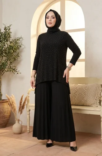 Ensemble Hijab Deux Pièces Sandy Fabric (chemisier Et Pantalon) 5632-04 Noir 5632-04