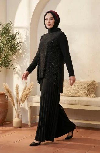 Ensemble Hijab Deux Pièces Sandy Fabric (chemisier Et Pantalon) 5632-04 Noir 5632-04