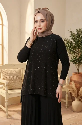 Ensemble Hijab Deux Pièces Sandy Fabric (chemisier Et Pantalon) 5632-04 Noir 5632-04