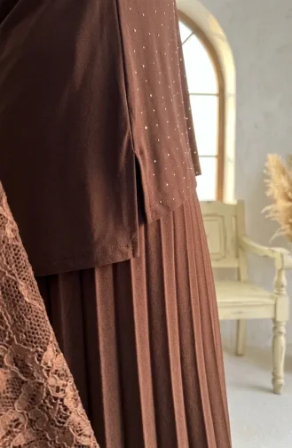 Ensemble Hijab Deux Pièces Sandy Fabric (chemisier Et Pantalon) 5632-05 Marron 5632-05