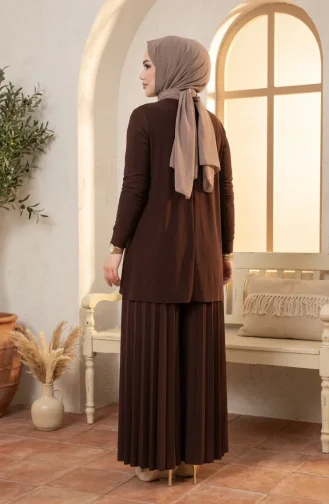Ensemble Hijab Deux Pièces Sandy Fabric (chemisier Et Pantalon) 5632-05 Marron 5632-05