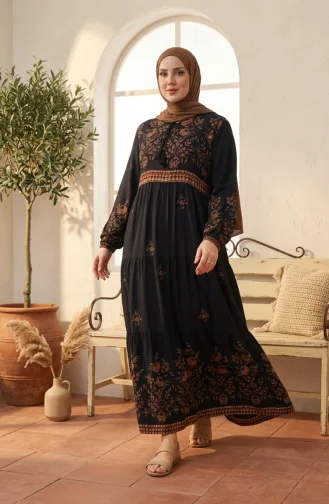 Großes Viskosekleid Mit Blumenmuster 4084-01 Marineblau 4084-01