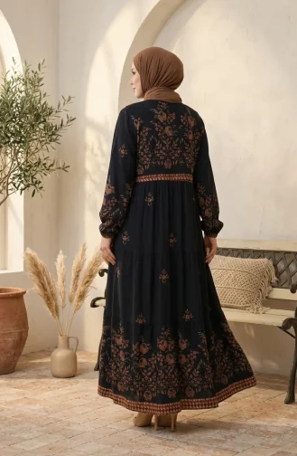 Großes Viskosekleid Mit Blumenmuster 4084-01 Marineblau 4084-01