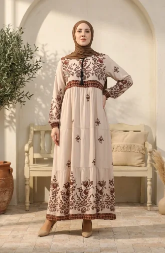 Robe Viscose à Motifs Fleuris Grande Taille 4084-02 Beige 4084-02