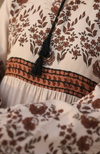 Robe Viscose à Motifs Fleuris Grande Taille 4084-02 Beige 4084-02
