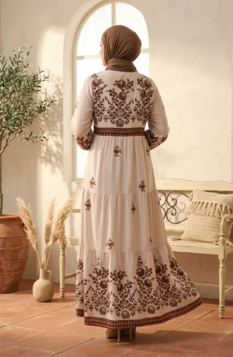 Robe Viscose à Motifs Fleuris Grande Taille 4084-02 Beige 4084-02
