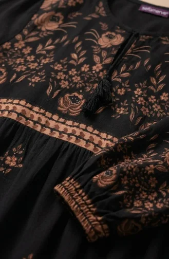 Large Size Floral Patterned Viscose Dress 4084-03 Black 4084-03