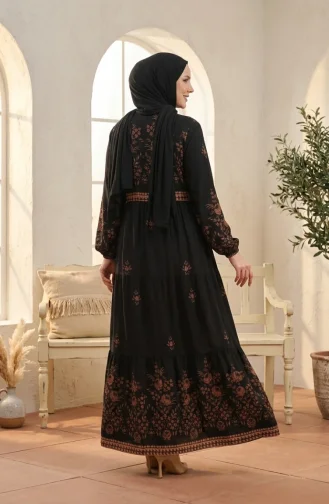 Large Size Floral Patterned Viscose Dress 4084-03 Black 4084-03