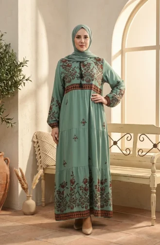 Großes Viskosekleid Mit Blumenmuster 4084-04 Çağla Green 4084-04