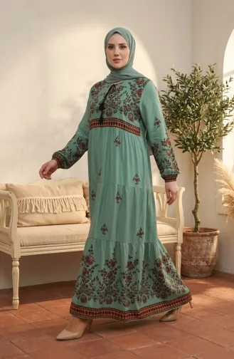 Großes Viskosekleid Mit Blumenmuster 4084-04 Çağla Green 4084-04