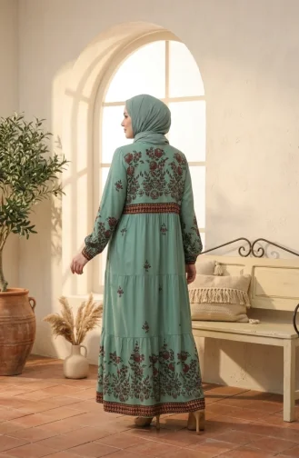 Großes Viskosekleid Mit Blumenmuster 4084-04 Çağla Green 4084-04