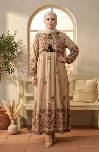 Plus Size Bloemenpatroon Viscose Jurk 4084-08 Mink 4084-08